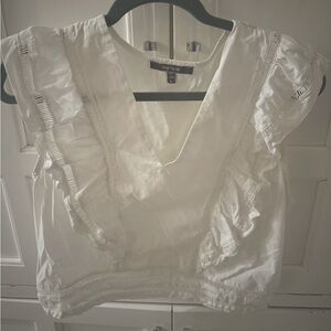 White ruffled Blue Tassel top, size L